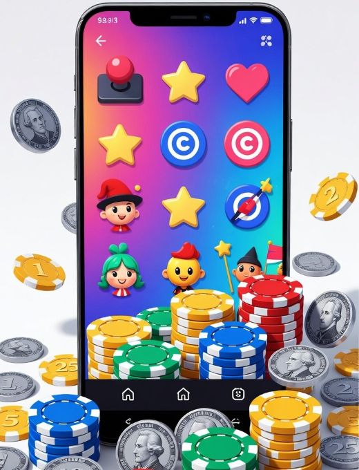 colorful game interface slowly transforming into casino chips and coins